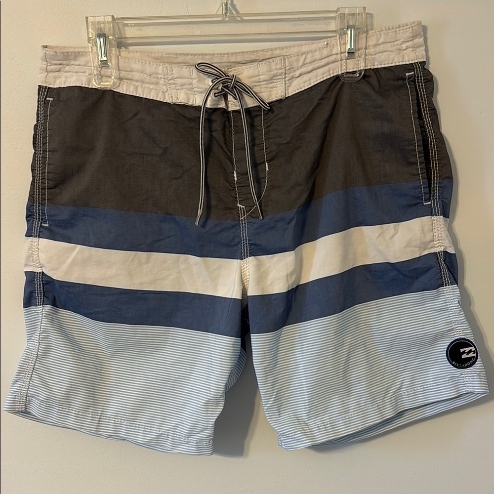 Billabong Gray and Blue Striped Board Shorts